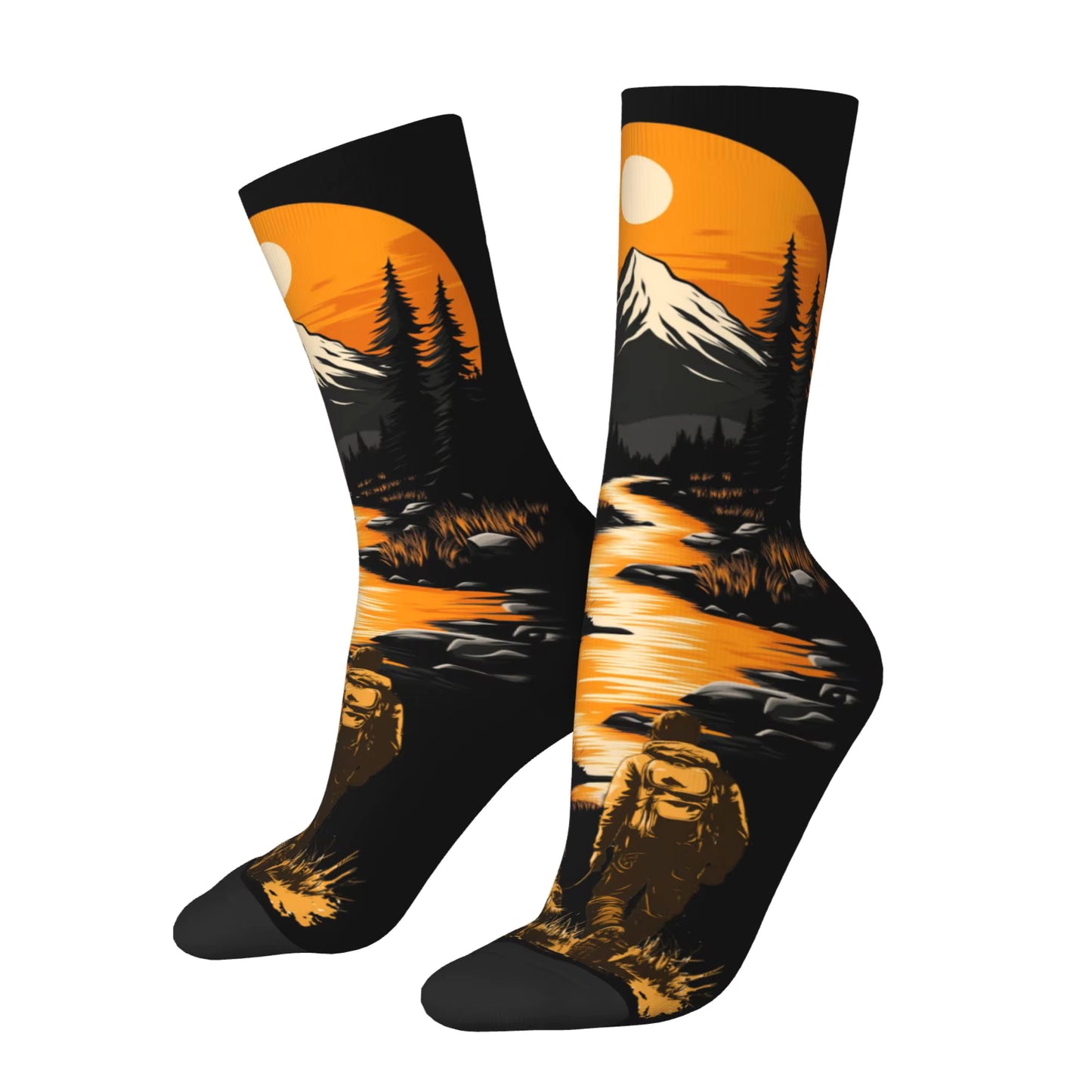 Hiker and Dog At Sunset Socks