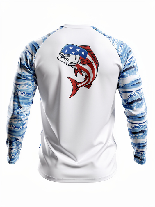 Long Sleeve Red White and Blue Mahi Shirt